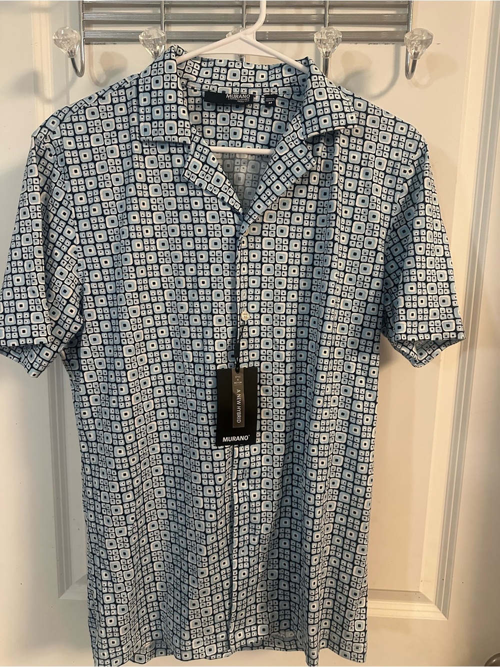 Murano Men's Blue & White Geometric Short Sleeve Polo
